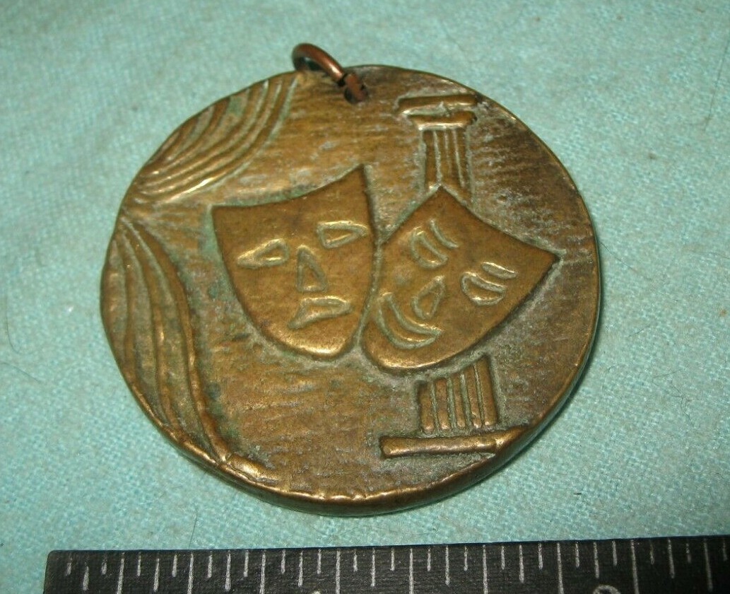 Comedy Tragedy Greek Play & Large Vase Bronze Medal Pendant