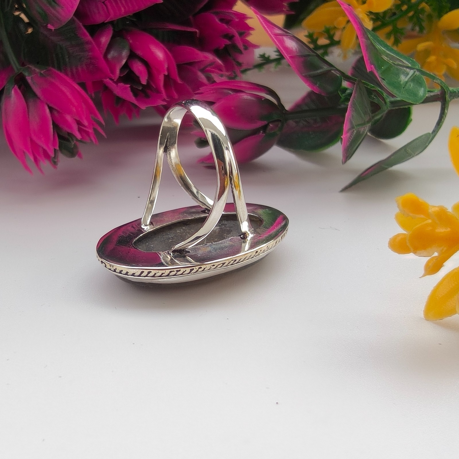 Stingray Coral Gemstone 925 Silver Handmade Statement Ring Jewelry