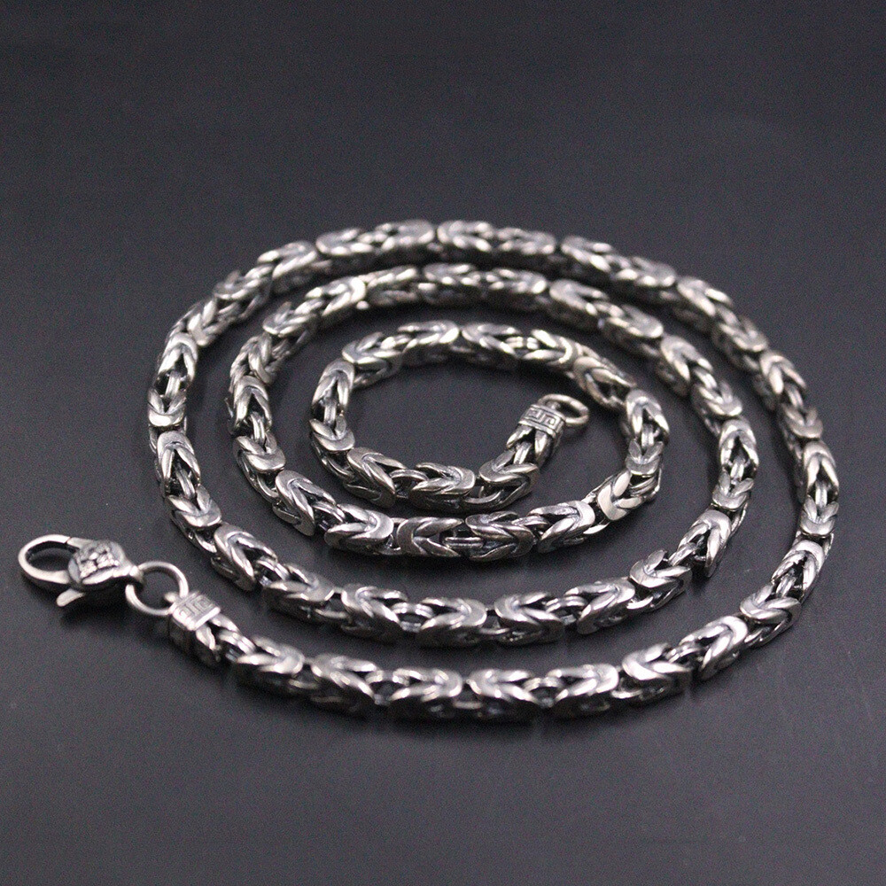 Real 925 Sterling Silver Necklace Vintage Jewelry 4mm Byzantine Chain 22inch/39g