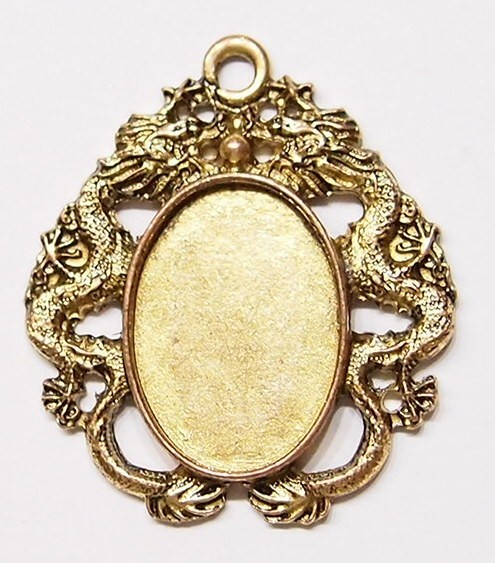 4 of 25x18mm Antique Gold Victorian Deco Dragon Cab Pendant Settings 44x39mm
