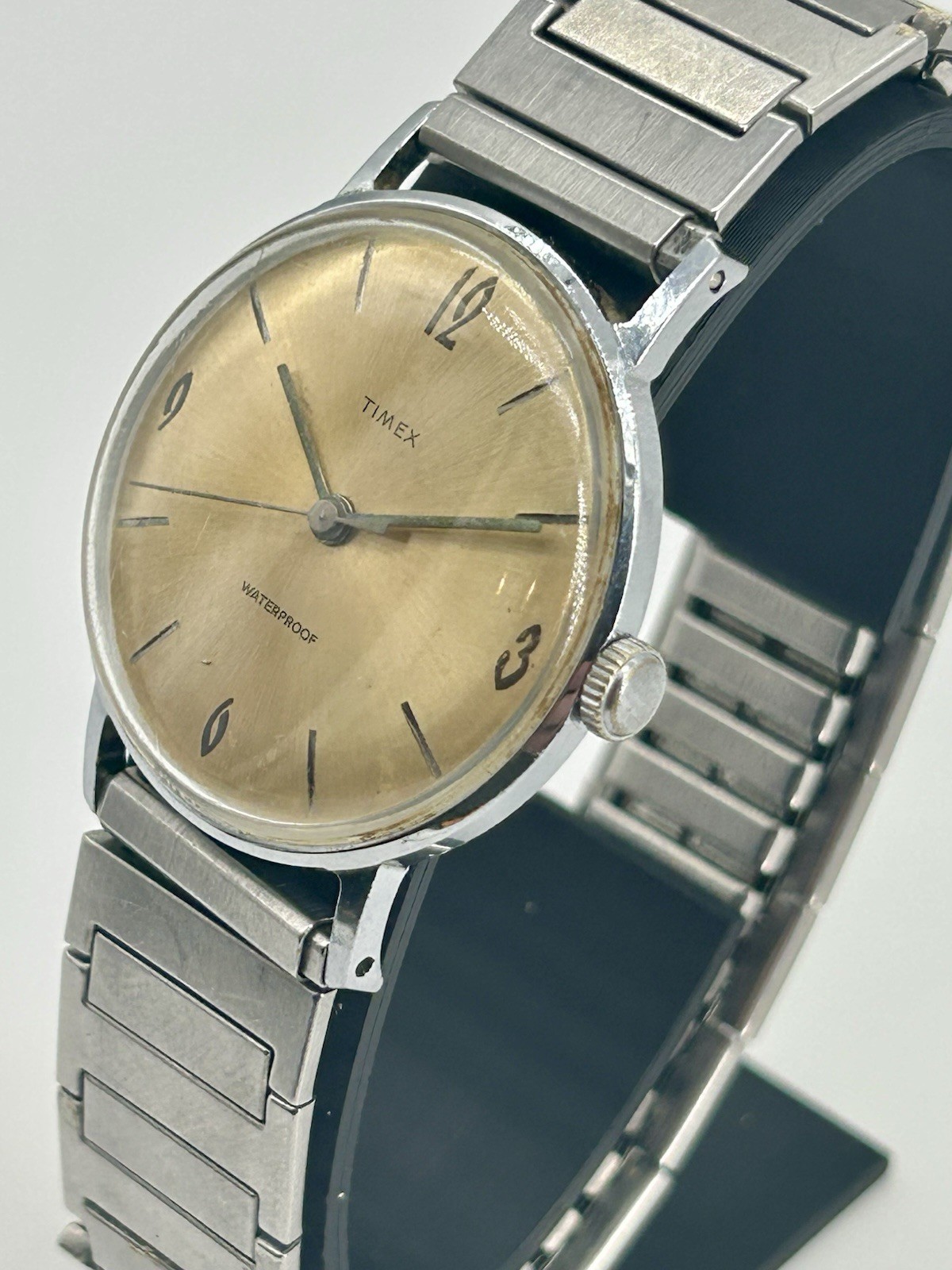 1963 Timex Vintage Mechanical Hand Wind 33mm Gold Sunburst Dial Runs Speidel USA
