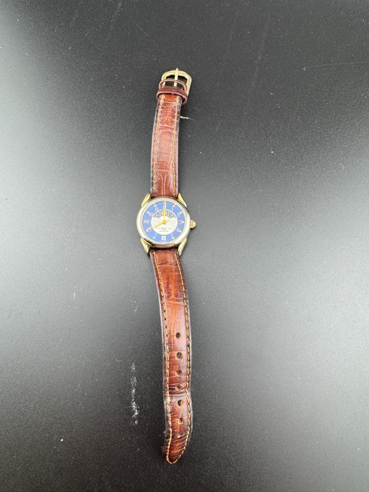 Vintage LA Express Quartz Moon Phase Blue Dial Watch