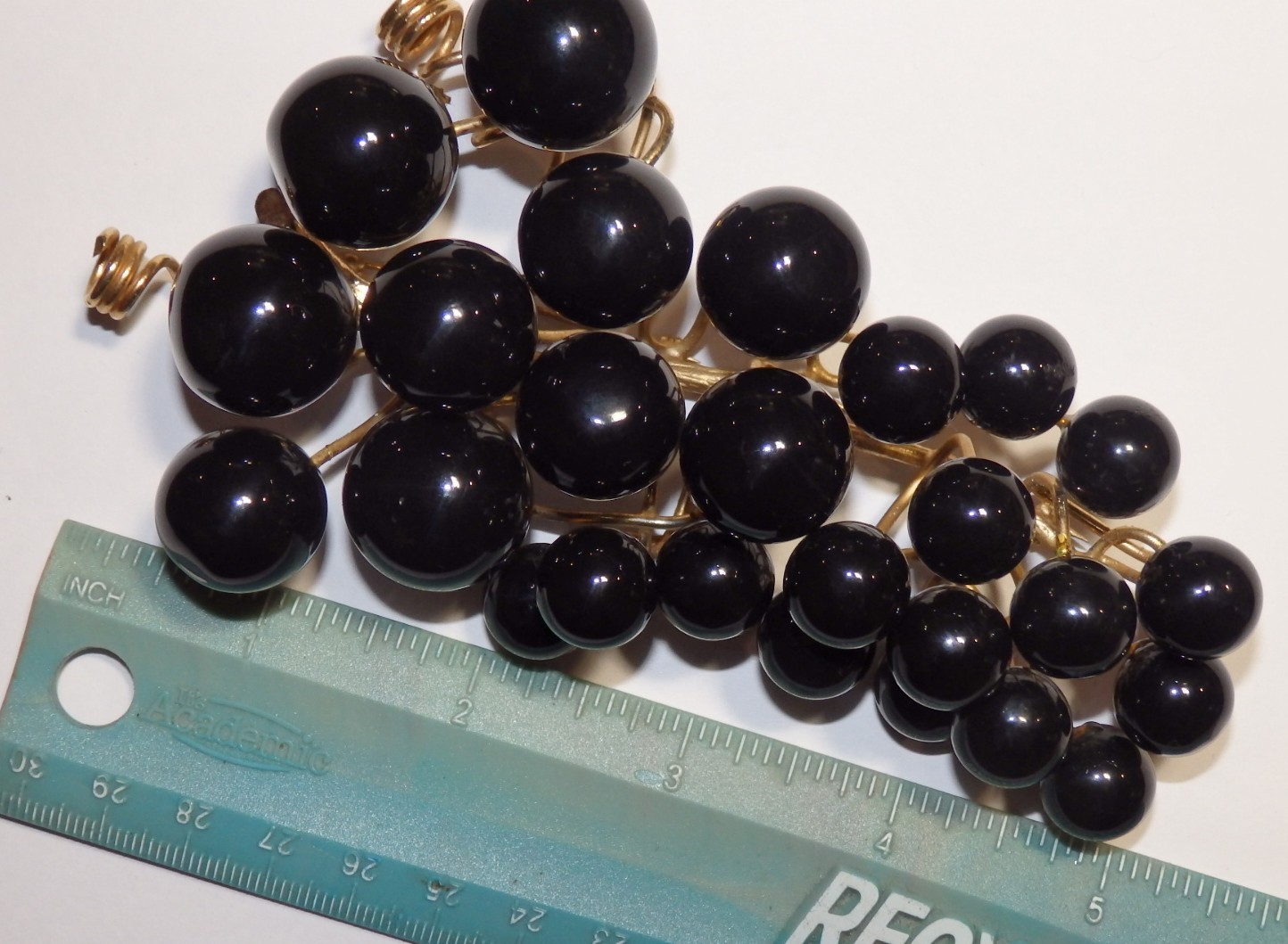 BIG Gianfranco Ferre Couture Gold Gilt & Black Acrylic Current/GrapeVine Brooch