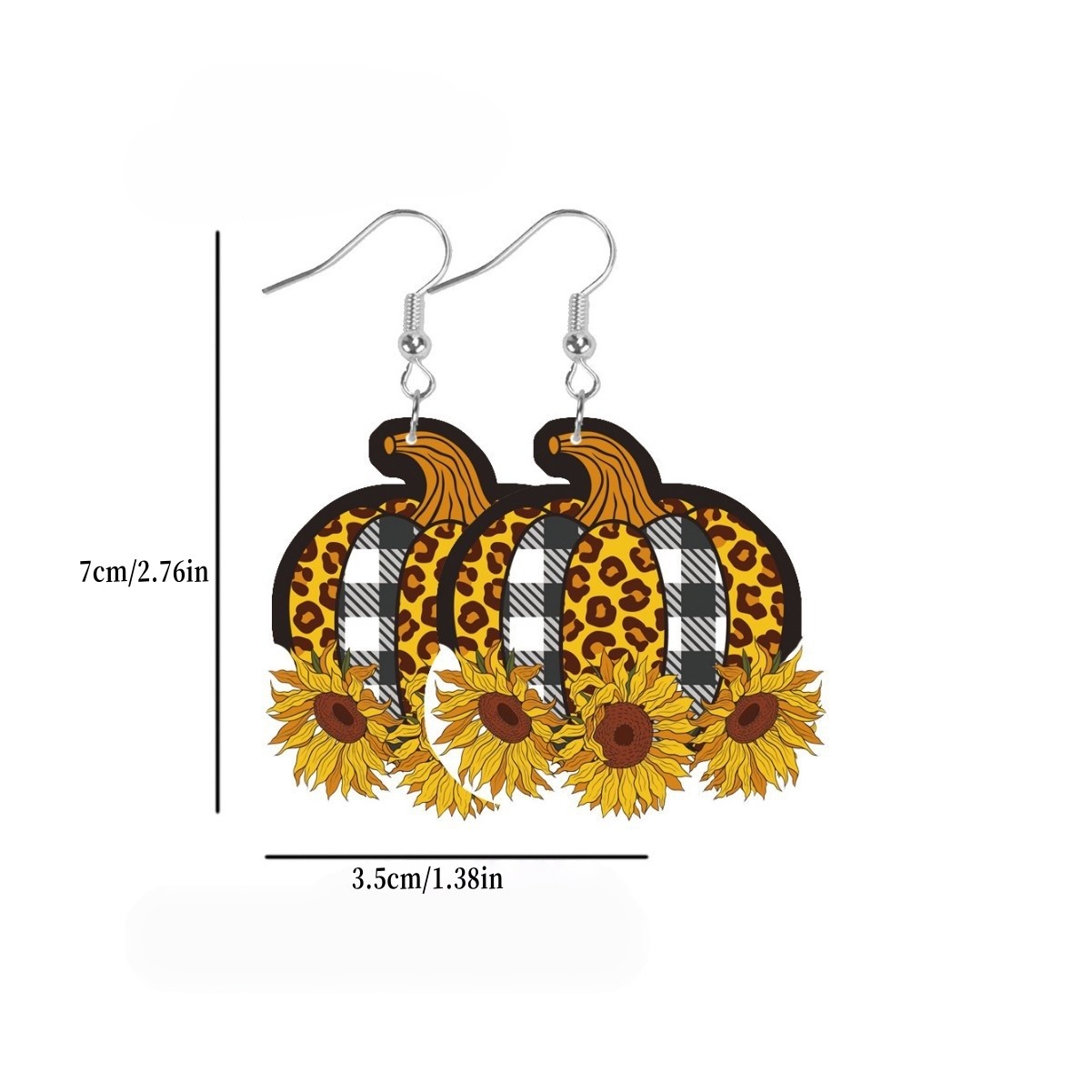 1 Pair of Women’s Vintage PU Leather Pumpkin and Sunflower Thanksgiving Earrings
