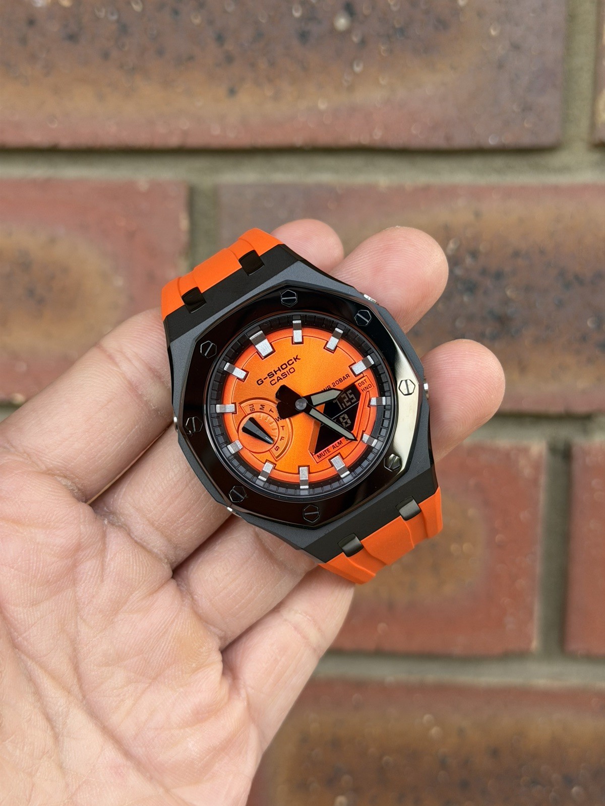 Casio G-Shock GA-2100 Custom Mod Premium SS Case With FKM Band,Polish Orange
