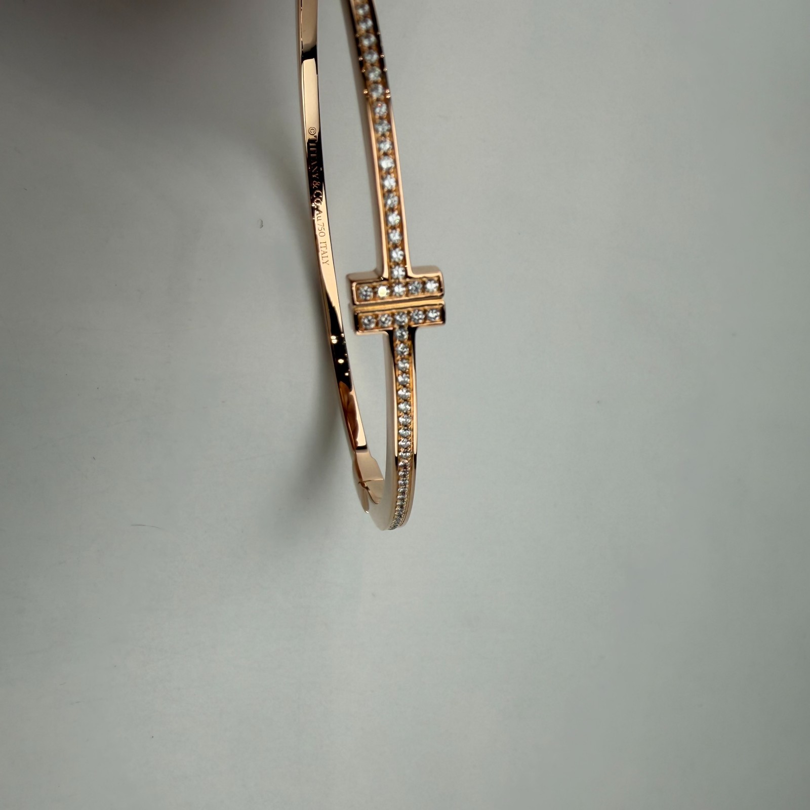 Tiffany T Hinged Wire Bangle Diamond Bracelet 750 Rose Gold Medium (62273054)