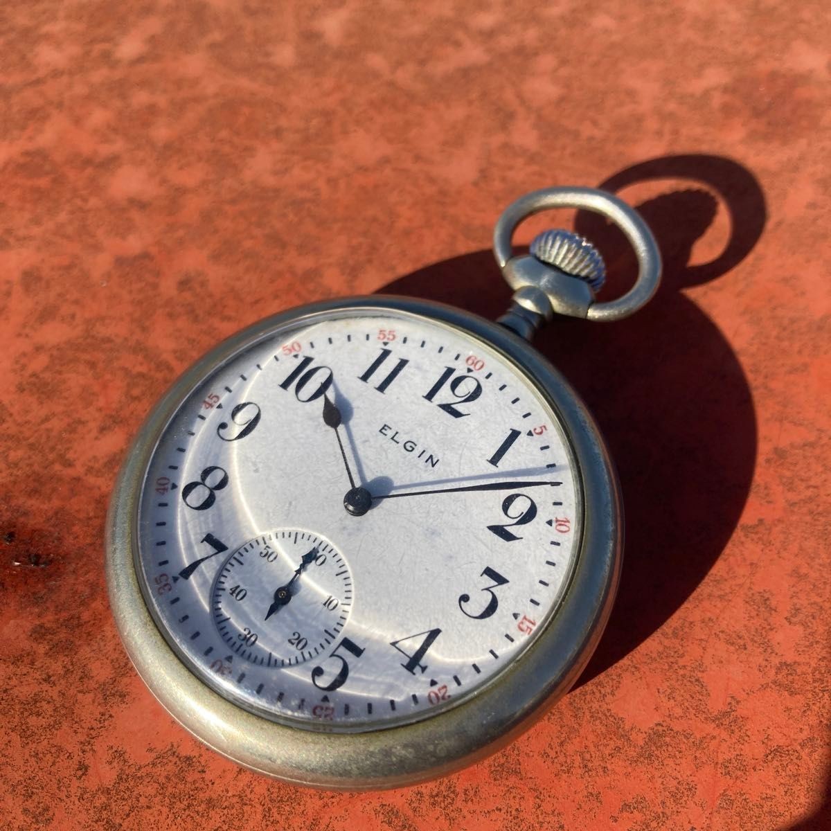 ELGIN 1916 Military Pocket Watch 7J Railroad Porcelain Dial Serviced USA Rare
