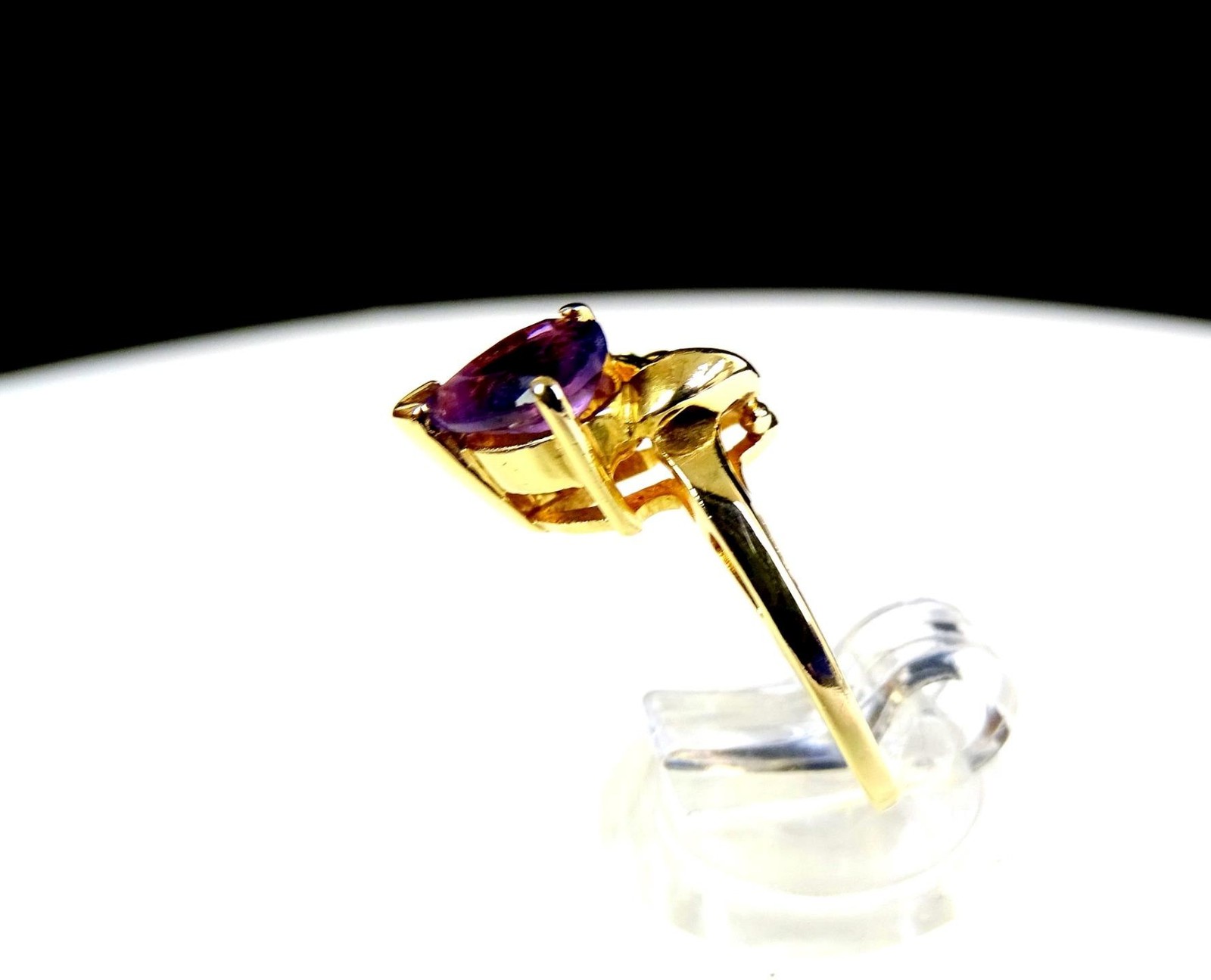 14K Yellow Solid Gold 3.2 Grams Size 6.5″ Pear Shape Amethyst Diamond Ring 1980
