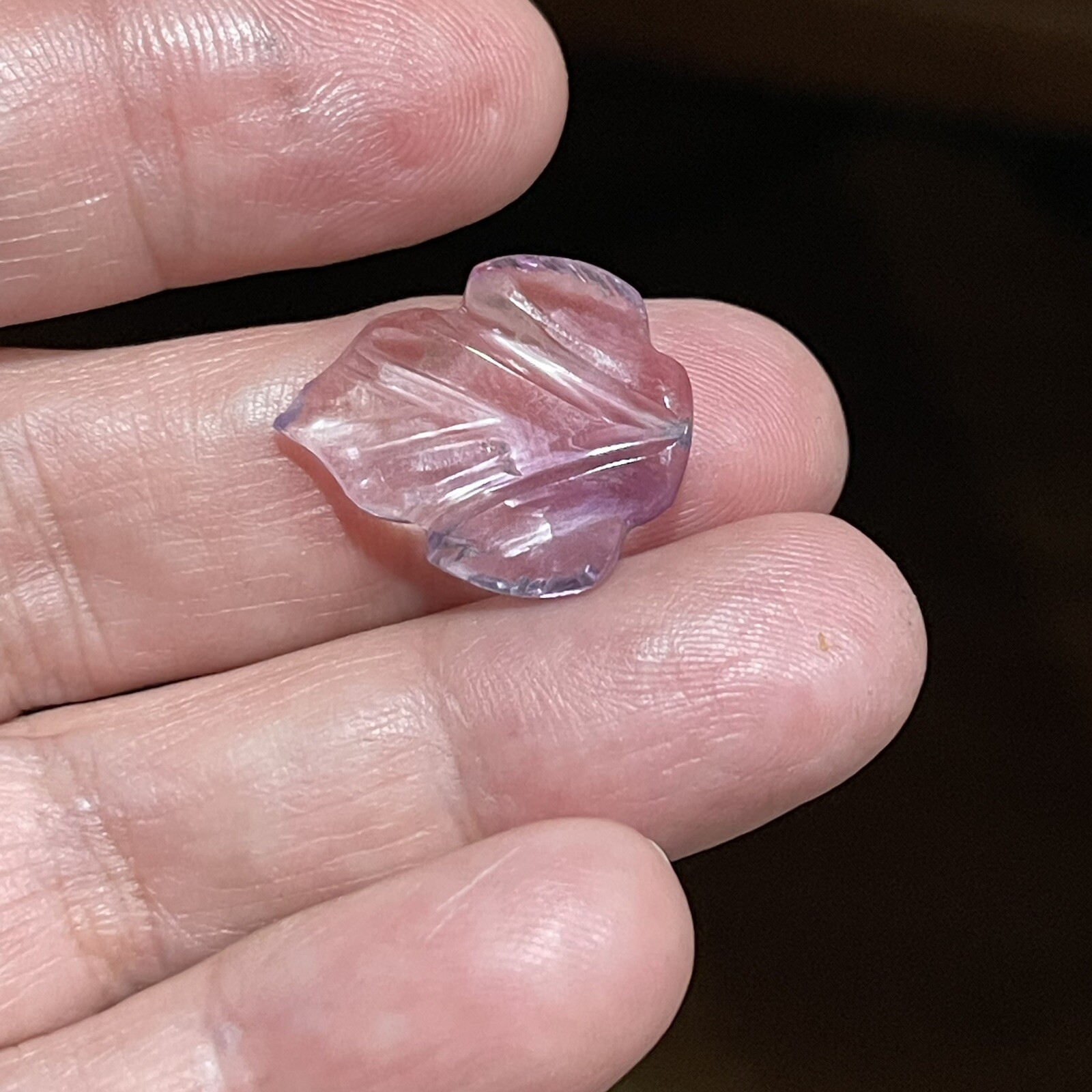 10.7ct 21x17x4.4mm Light Purple Leaf Carved Flat Back Amethyst Cabochon Gem
