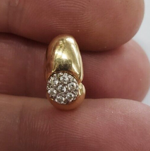 14k Yellow Gold .25 CT Round Clear Stone Cluster Huggie Style Earrings -3.3 gram