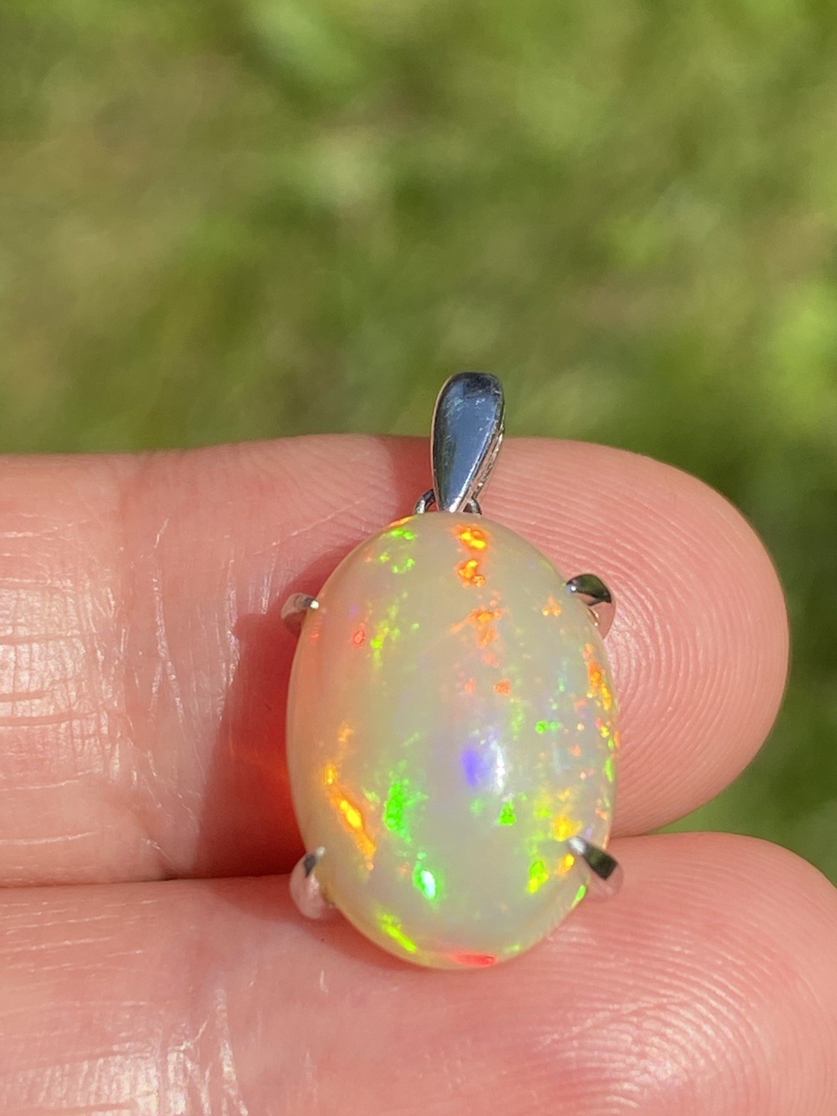 4.76CT Gorgeous Multi Color Australian Opal Platinum Pendant