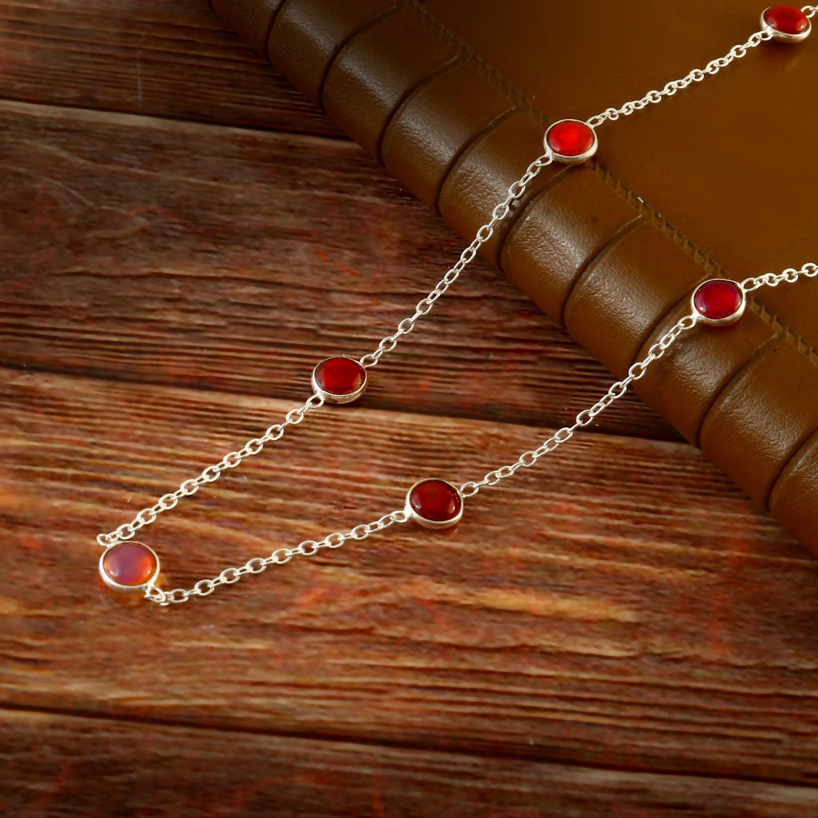 Handmade Sterling Silver Red Cabochon Necklace Minimalist Boho 2977