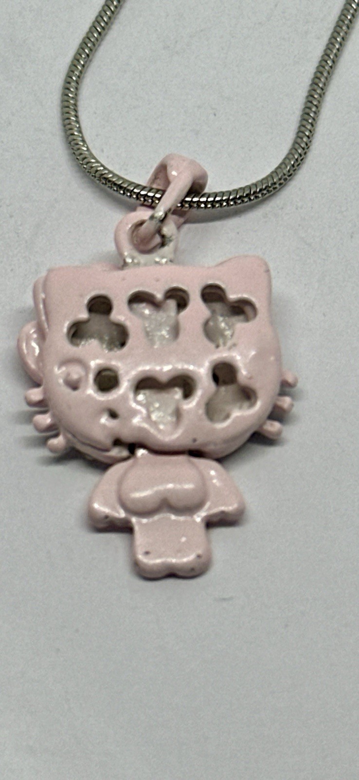 Hello Kitty Rhinestone Pink Charm Silver Tone Chain 16″ Pendant Necklace