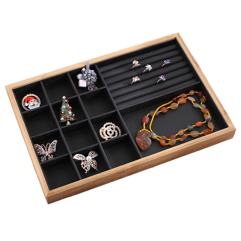 Bamboo Jewelry Display Tray Necklace Bracelet Ring Earring Organizer Showcase