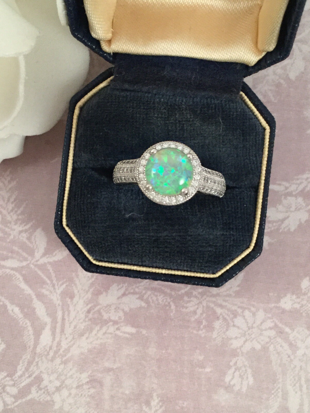 Vintage Jewellery Gold Ring Opal White Sapphires Antique Deco Jewelry large 9