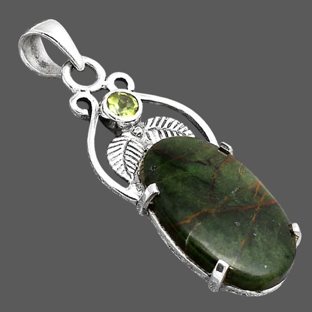 Turkish Rainforest Chrysocolla and Peridot 925 Silver Pendant Jewelry P-1434