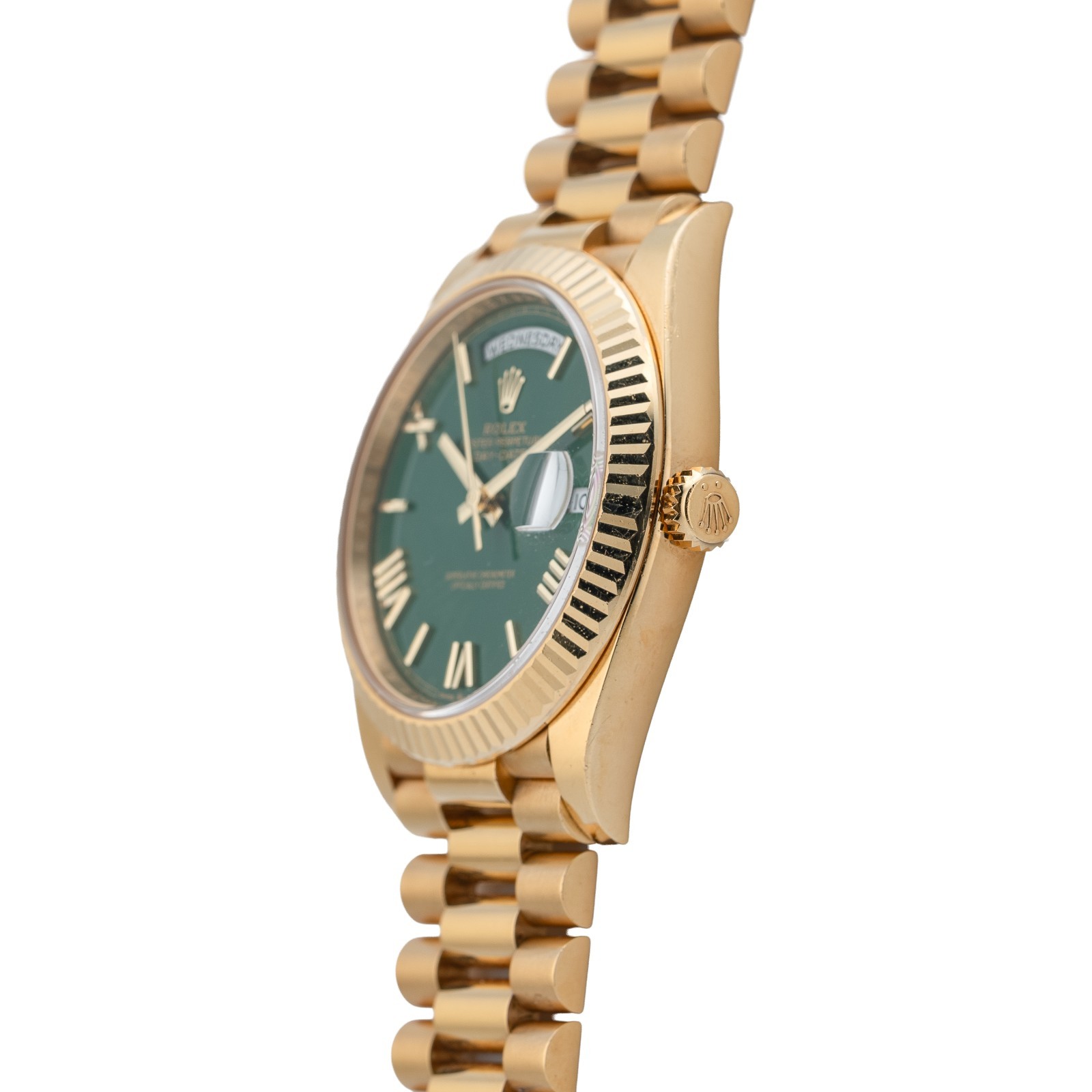 Rolex Day-Date President 40 18k Yellow Gold ‘Money Green’ Dial 228238 – Complete