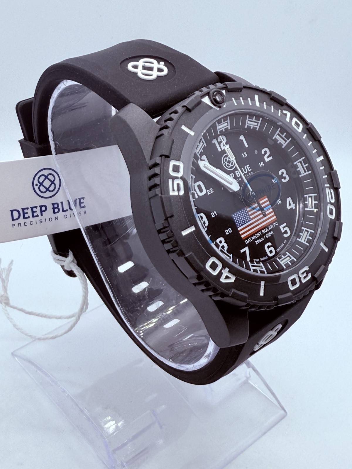 Deep Blue DAYNIGHT 43MM DIVER SOLAR POWERED PC BLACK DIAL USA🇺🇸3 COLOR TUBES‼️