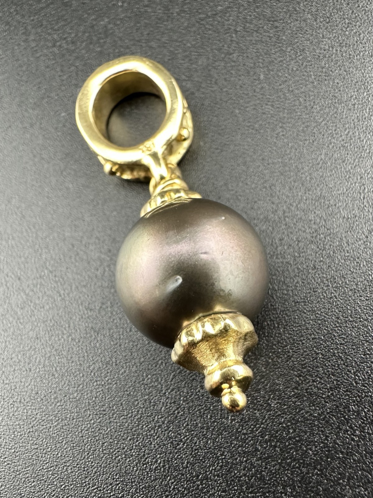 18k Yellow Gold 15.4mm Large Tahitian Black Pearl Dangle Charm Pendant