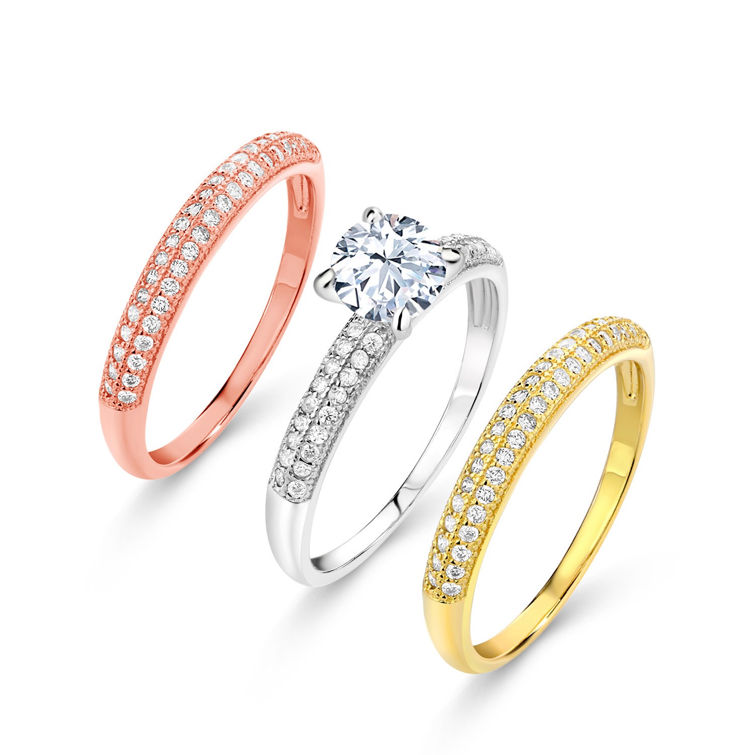 2.94 Ct Round White Zirconia 925 Sterling Silver Set of 3 Stacking Ring