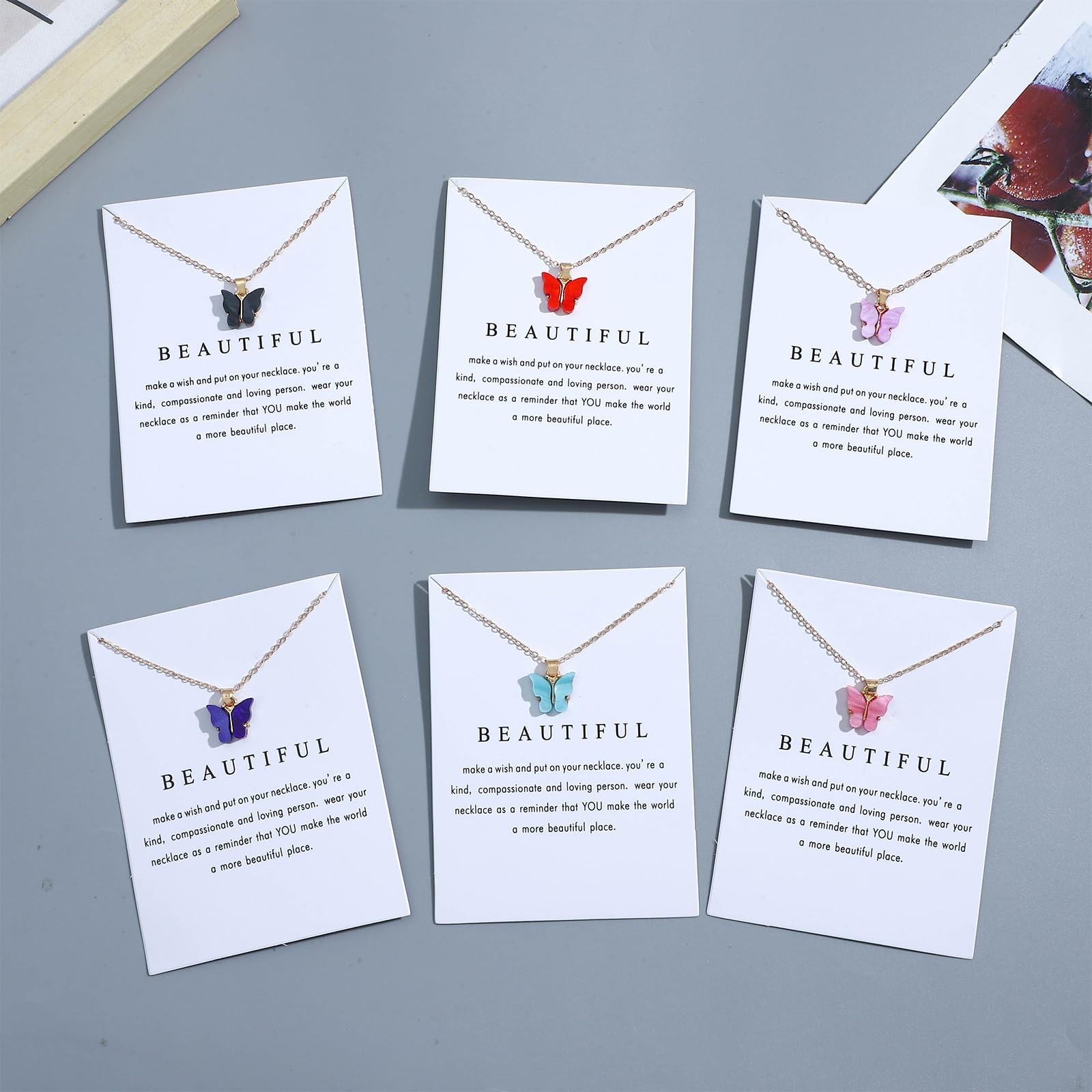 NEWITIN 10 Pieces Colorful Butterfly Pendant Adjustable, A