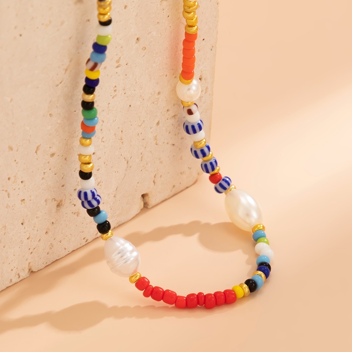 Korean Colorful Seed Bead Choker Necklace Women Simulated Pearl Boho Jewelry