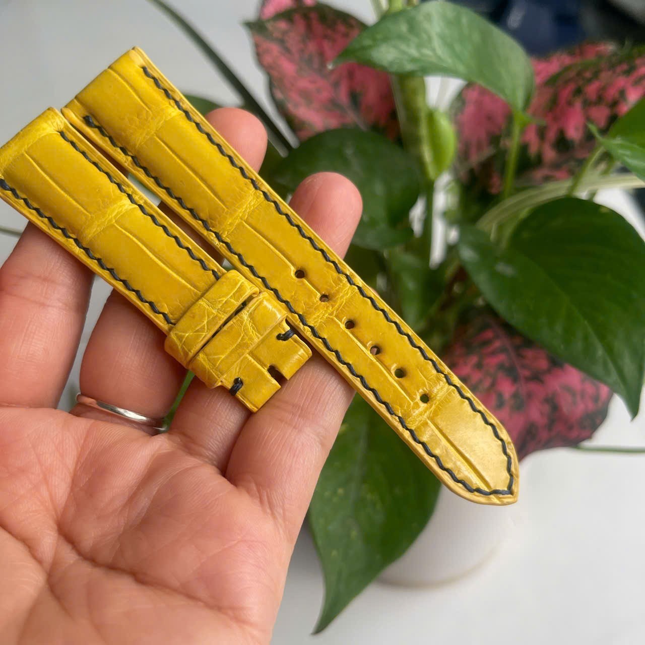 Yellow 20mm/18mm 100% Genuine Exotic Leather Skin Watch Strap Band-Handmade