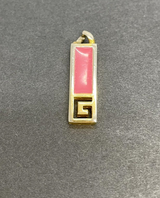 Vintage GIVENCHY G Logo Rectangle Plate Gold Tone Pendant w Pink elegant beauty