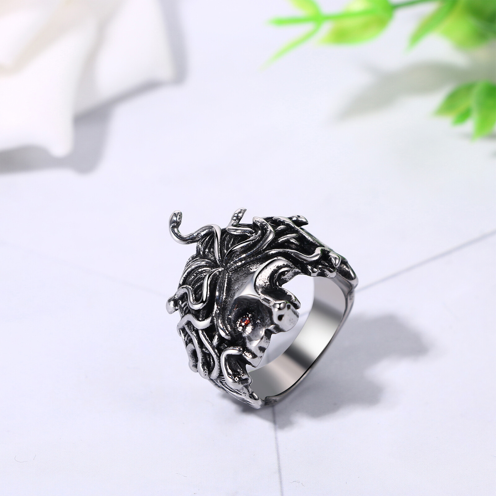 Gothic Vintage Medusa Ring Stainless Steel Greek Mythology Ring for Men Women