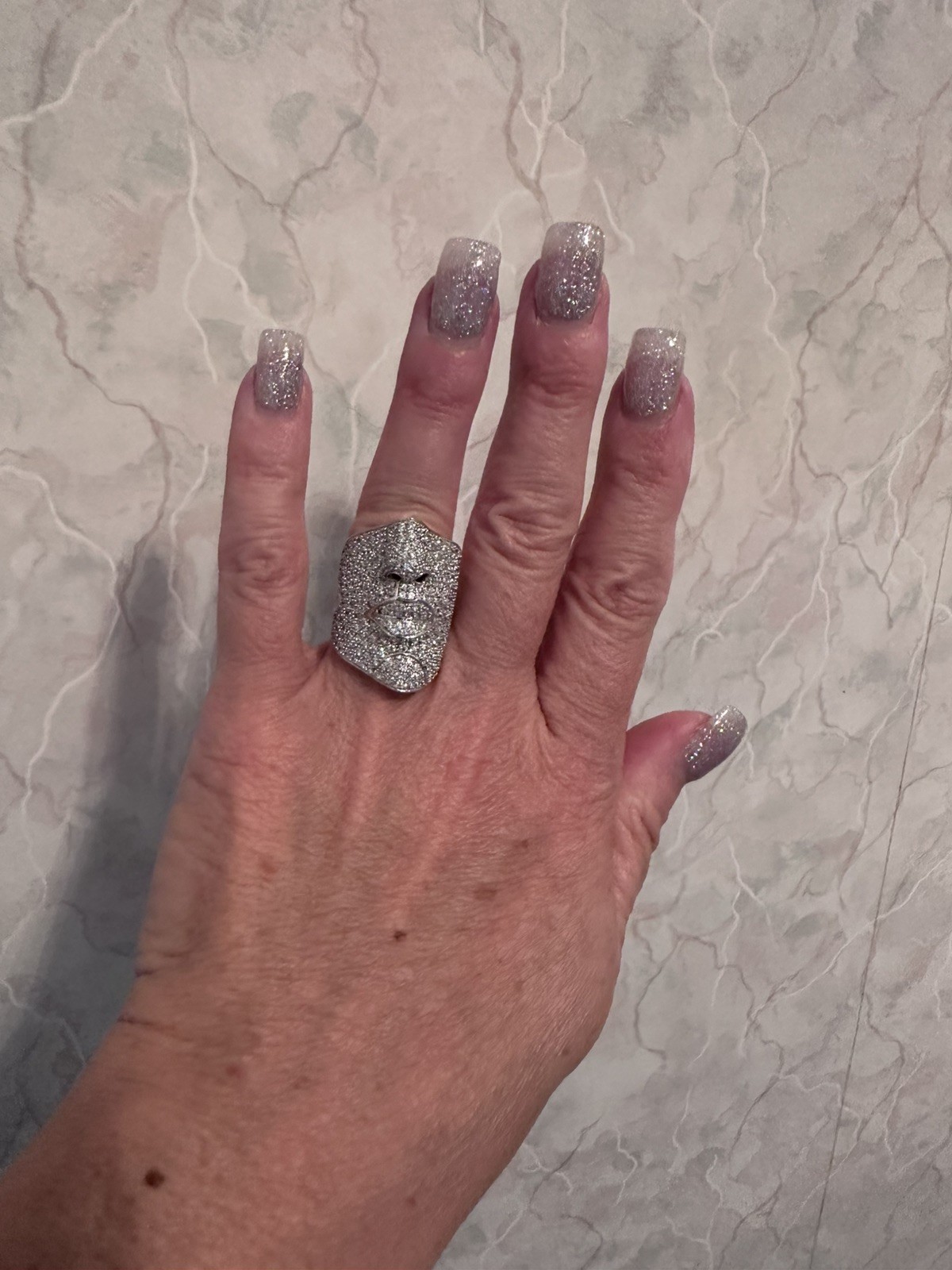 SONIA BITTON SIMULATED DIAMOND FACE RING ~ STERLING SILVER RING