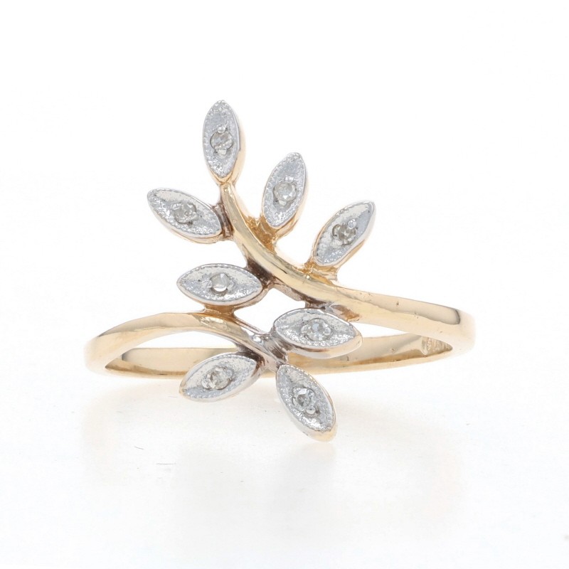 Yellow Gold Diamond Vine Cluster Cocktail Bypass Ring – 10k Single Botanical