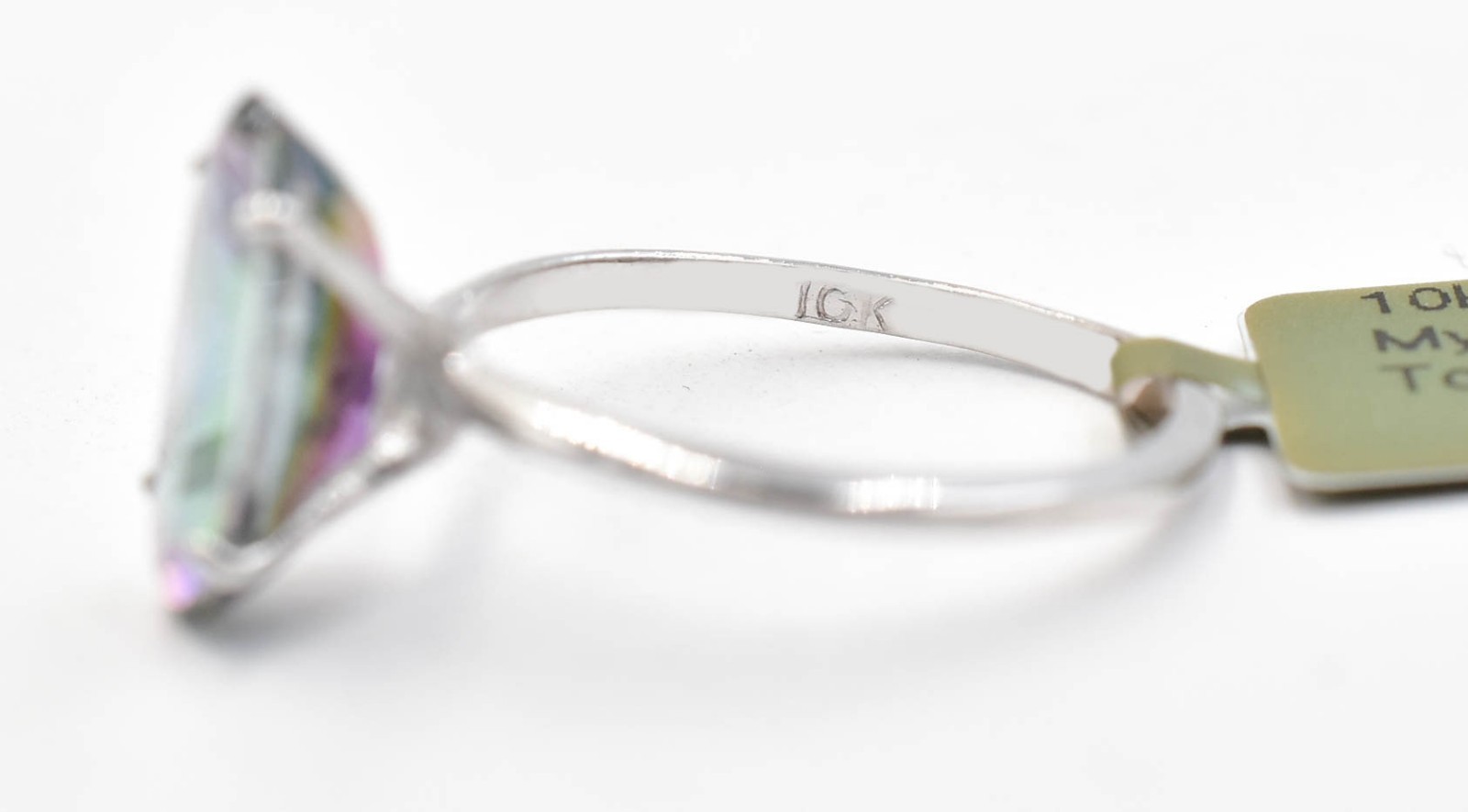 LAB CREATED 3.94 Cts MYSTIC TOPAZ RING 10K SOLID WHITE GOLD – New With Tag