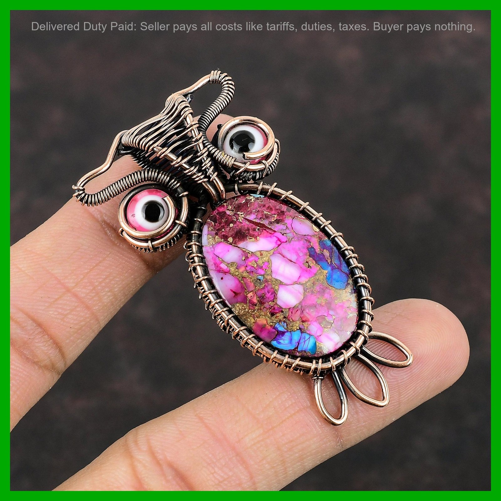 Copper Natural Kingman Pink Dahlia Turquoise Handcrafted Mother Pendant Jewelry