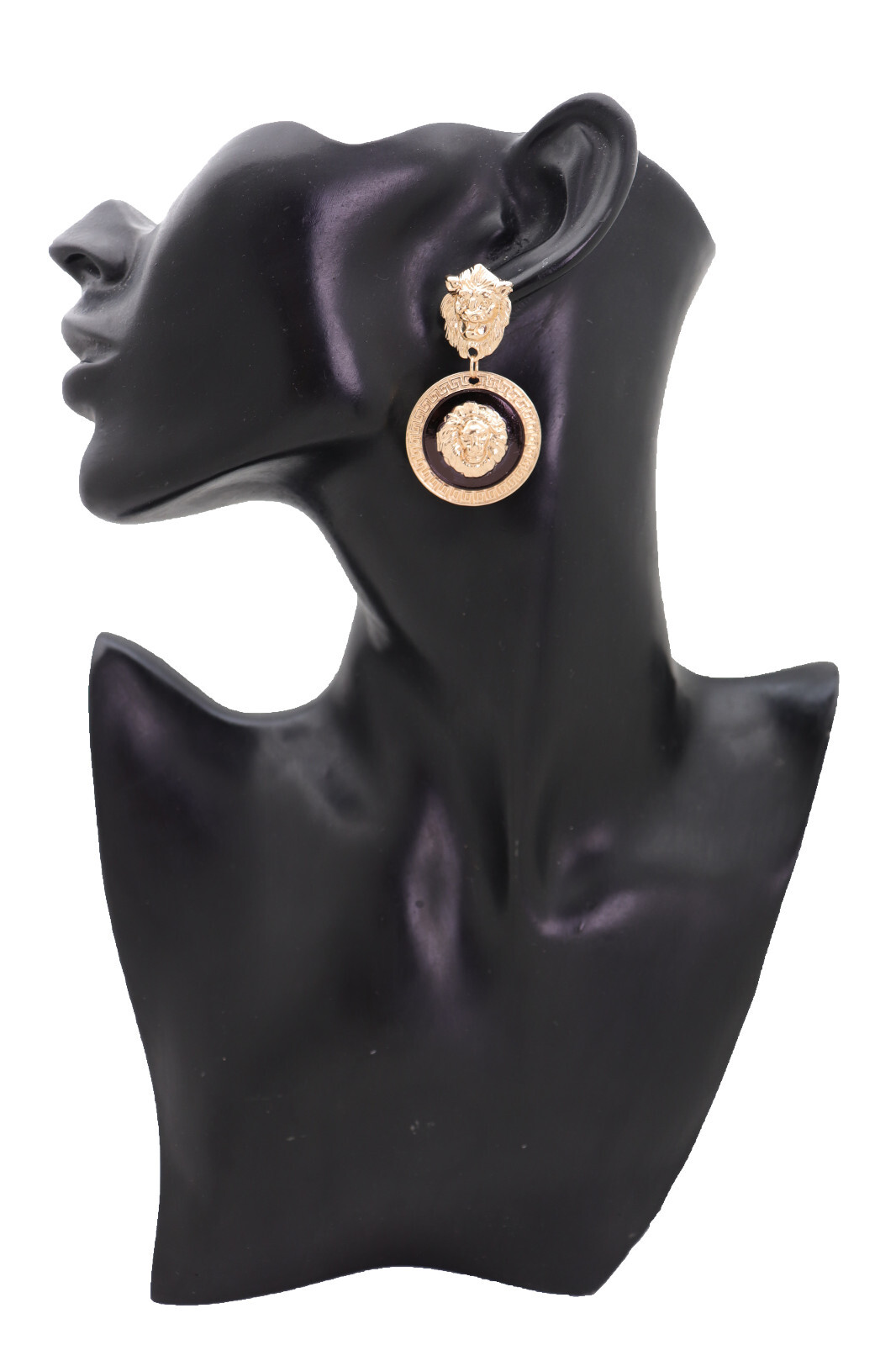 Women Special Style Earrings Set Fashion Jewelry Gold Lion Round Bling Bold Look