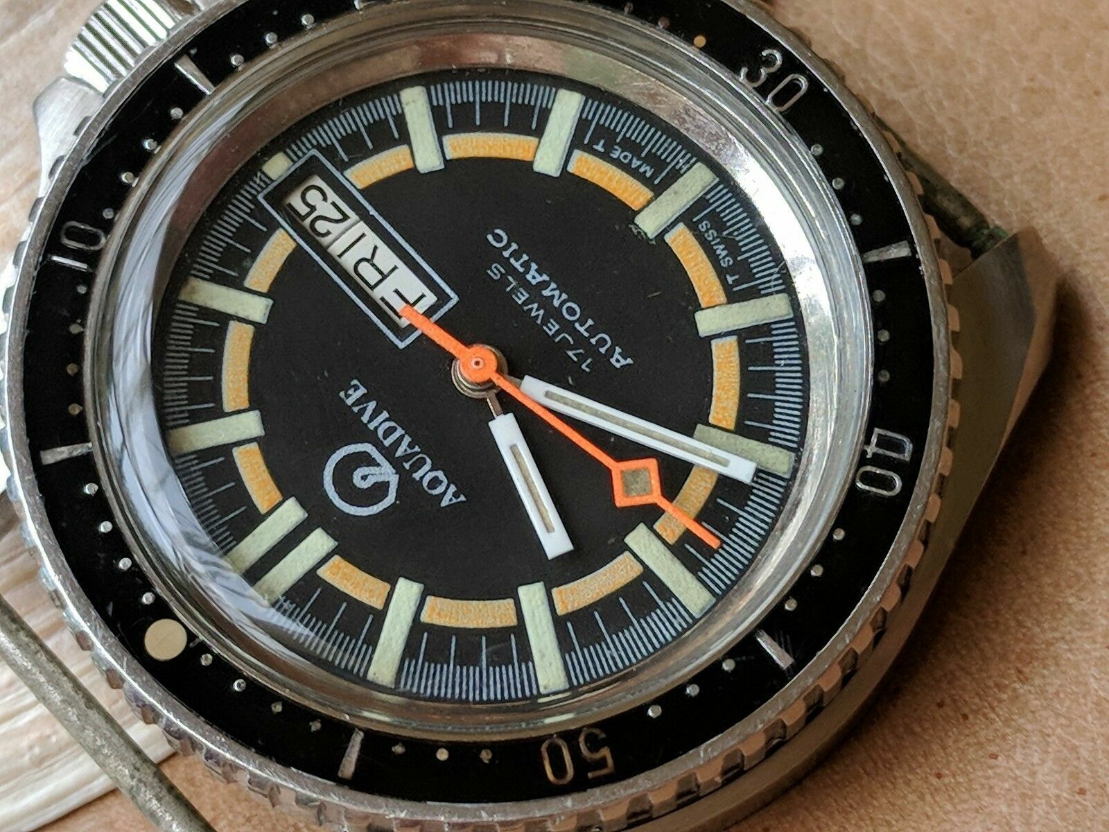 Vintage 1970’s Aquadive Day-Date Diver w/Patina,All SS Monnin Case,ETA 2879 Mvmt