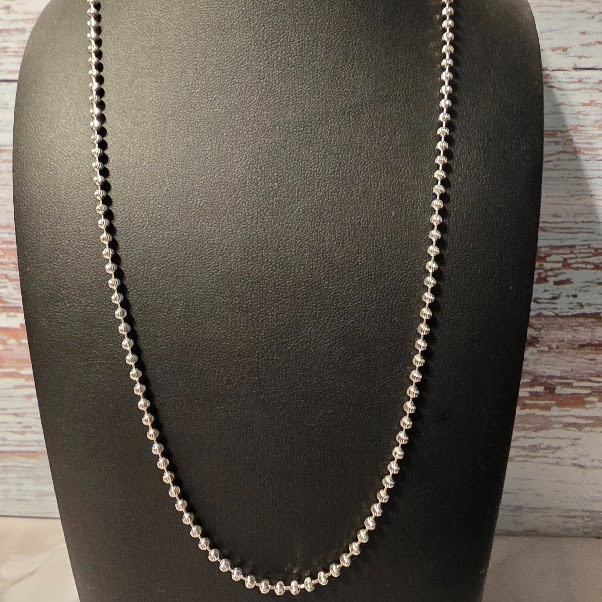 Diamond Cut Moon Cut Ball Bead Chain Necklace Sterling Silver 925 22-inch 3mm