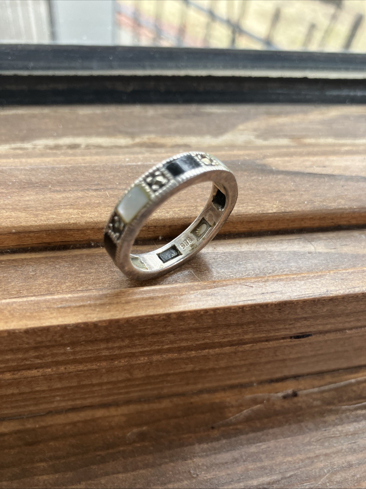 Vintage Onyx and MOP Sterling Ring – SIZE 8?
