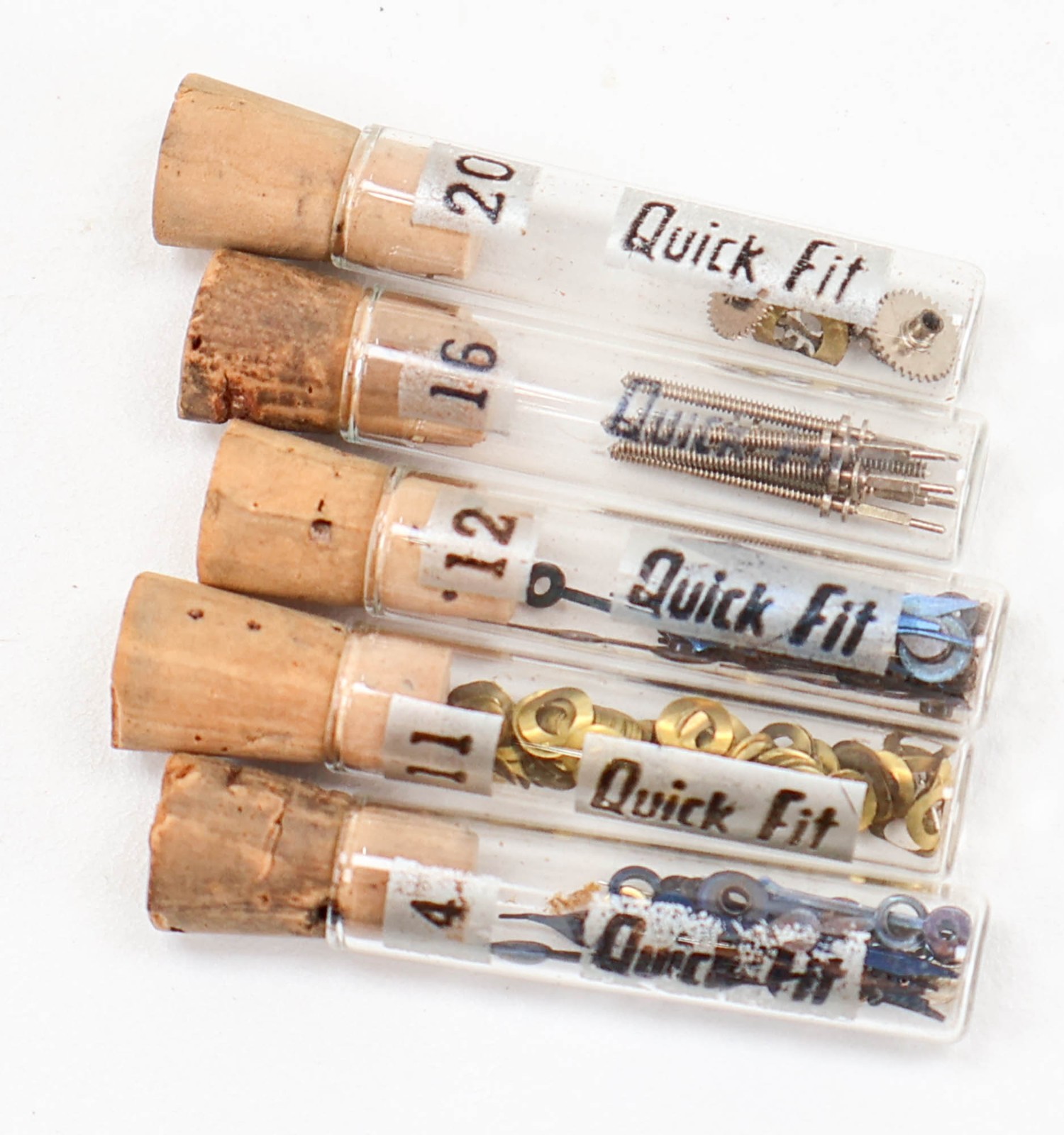Lot of 5 Quick Fit Watch Parts in Vials #4,11,12,16,20 Misc VTG Pieces Repair