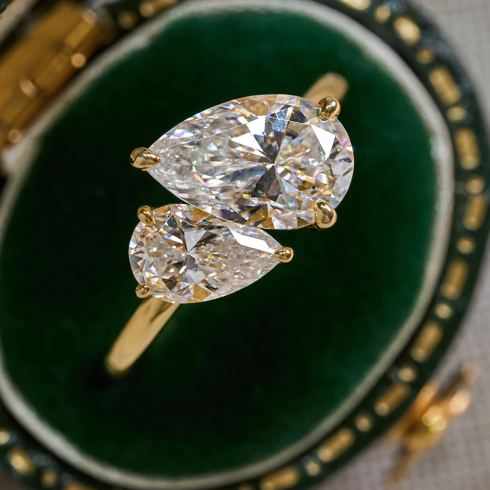 4CT Pear Cut Moissanite Gold Engagement Ring Size 6 7 8 9