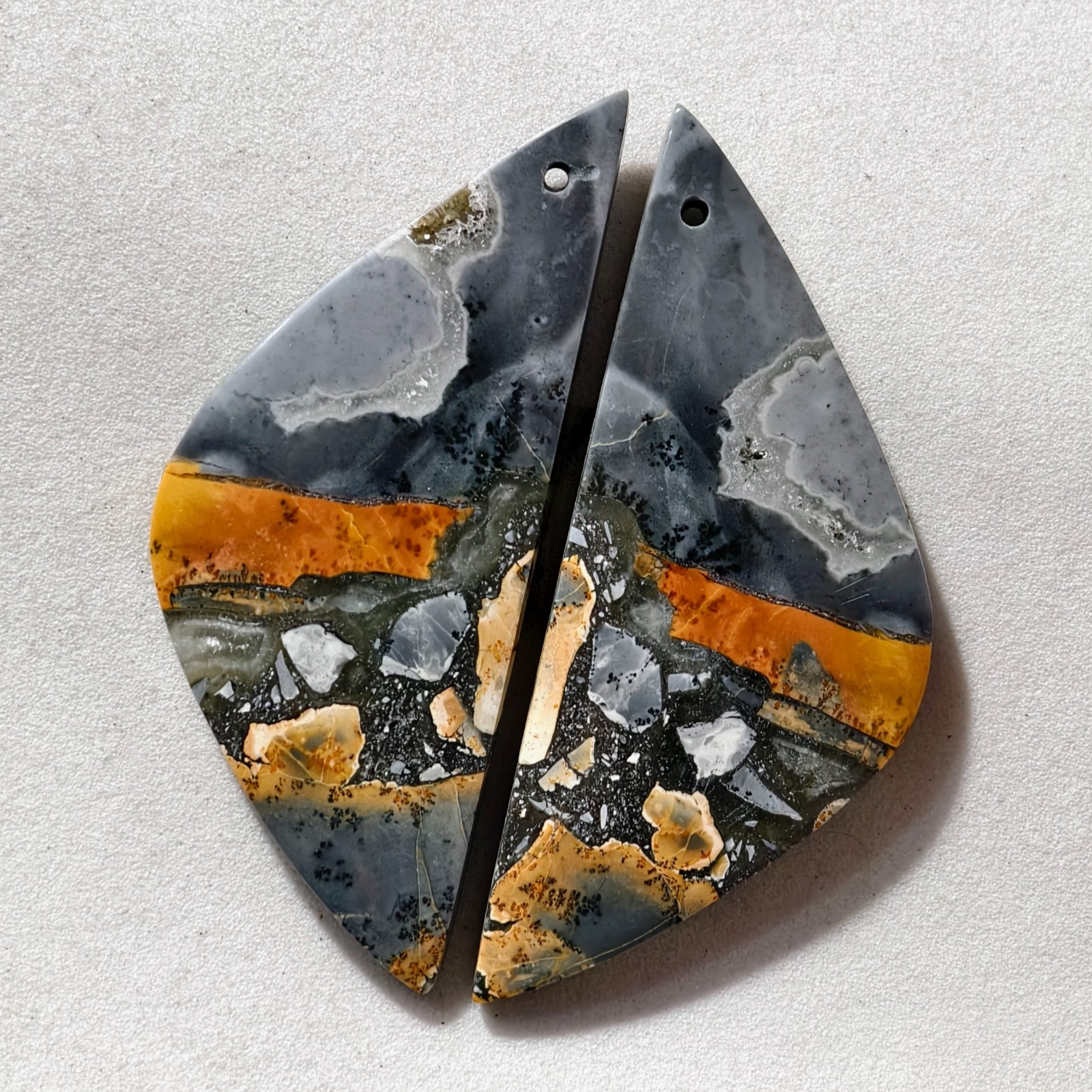 56 Cts Natural Maligano Jasper Drilled Pair Cabochon Gemstone 47.7×19.7 MM