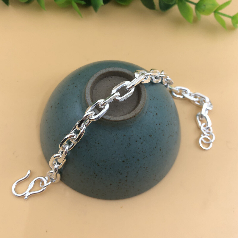 Fine Pure S990 Sterling Silver Bracelet Women Men Solid Silver Cable Link