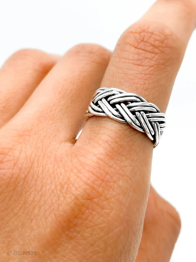 Woven Ring, Braided Ring 925 Sterling Silver Wide Band& Handmade Ring All Size