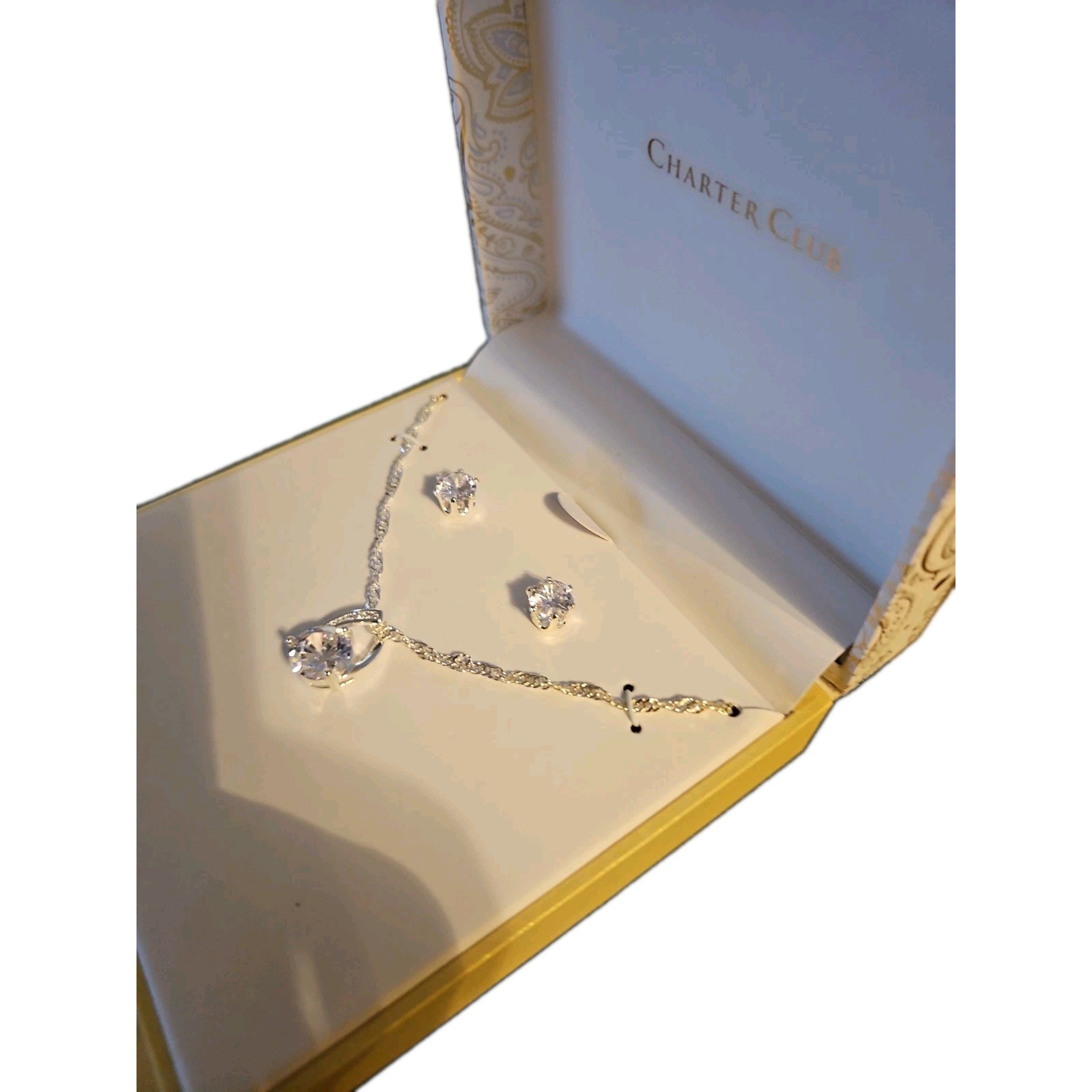 Charter Club Silver-Tone Crystal Pendant Necklace & Stud Earrings Set
