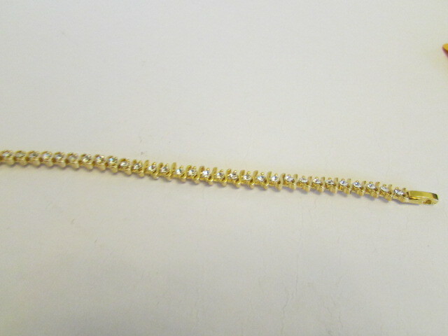 Vintage Tennis Bracelet Faceted Crystals 24KGP AGS J-9