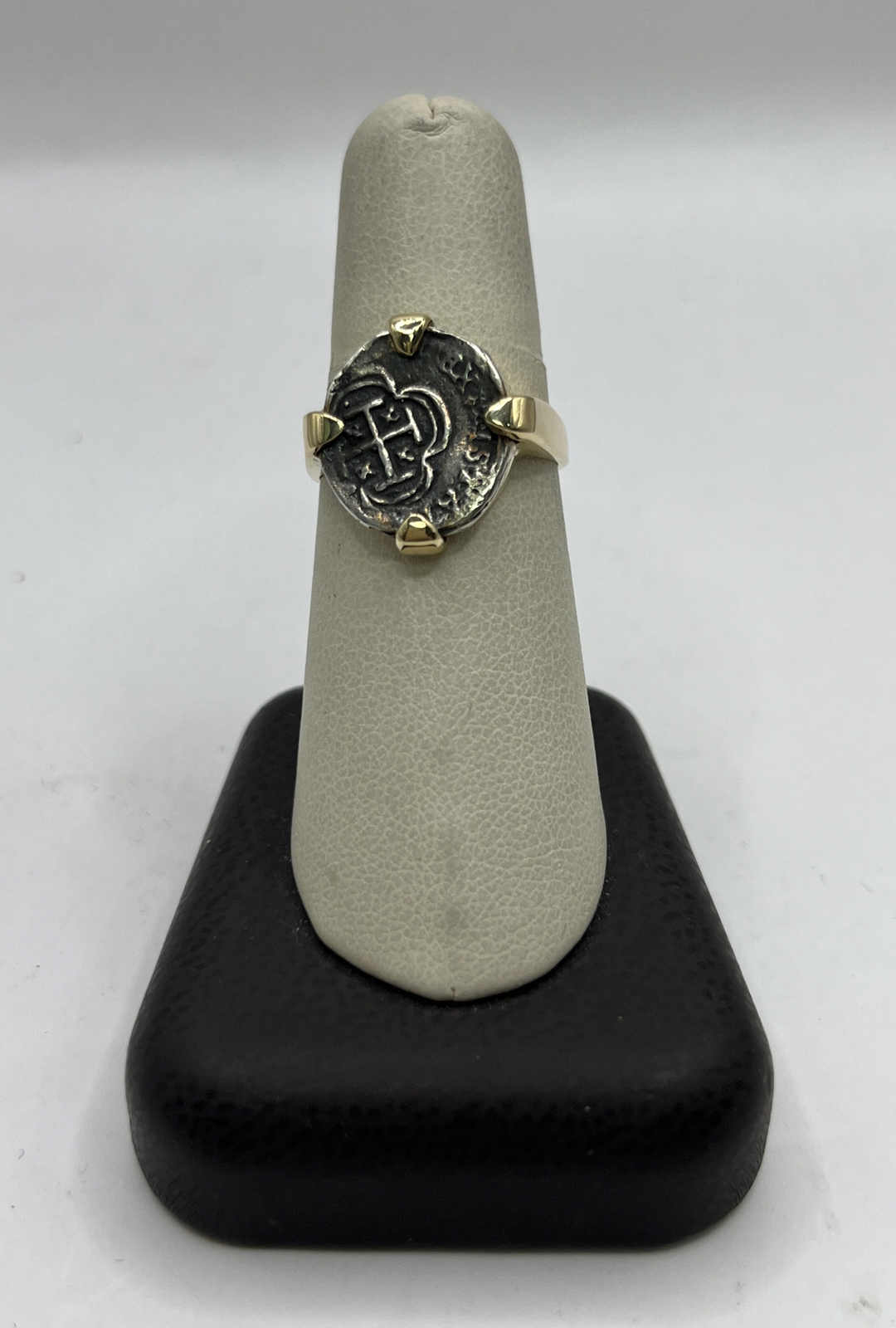 Spain 2 Escudos (Silver Repo) 18K Gold Ring Size 7.75