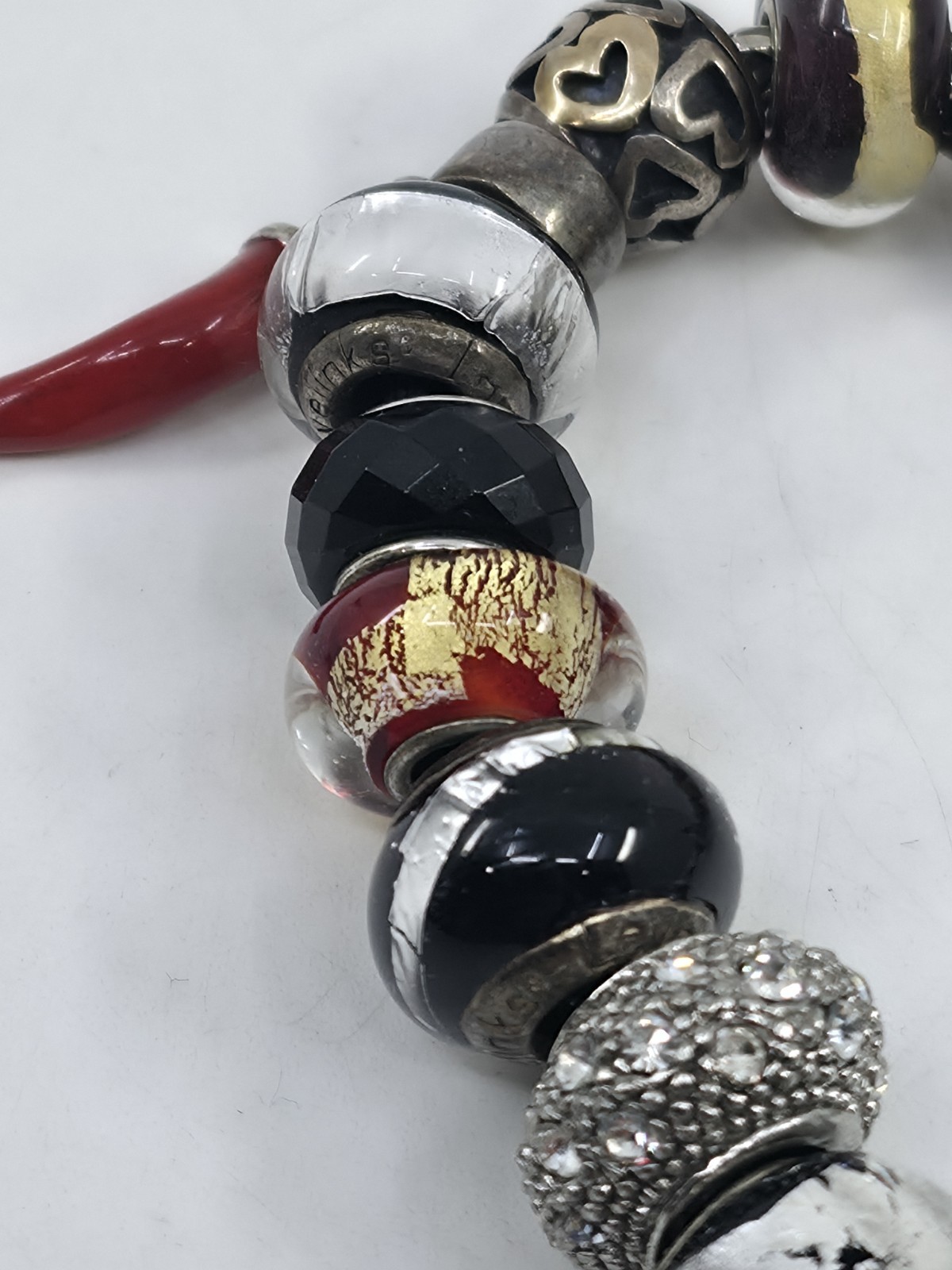 Trollbeads LAA 925 Silver Fish Lock Bracelet Murano Glass Red Cornicello Charm