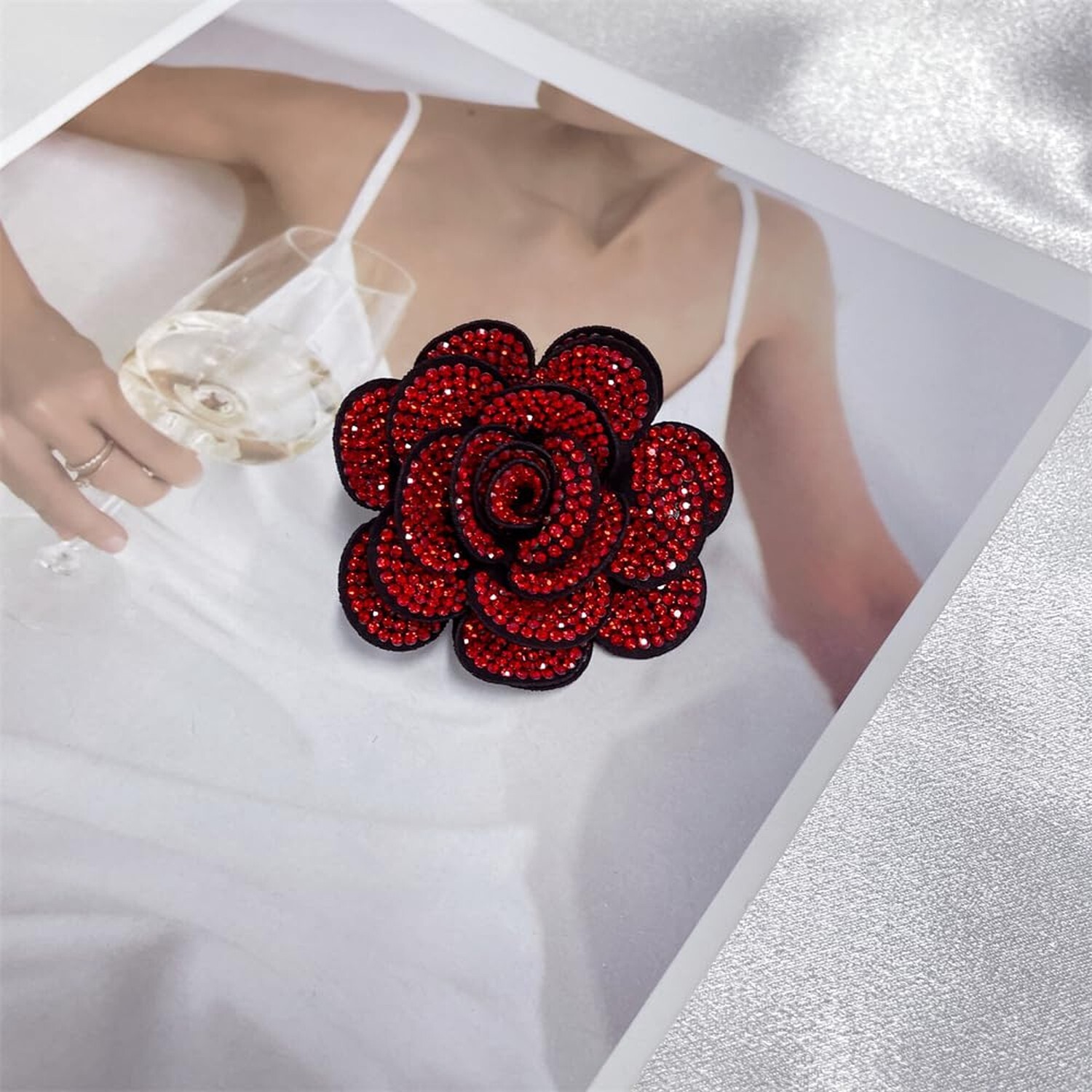 Rhinestone Rose Flower Brooch Lapel Pins for Women Her Fashion Crystal Camell…