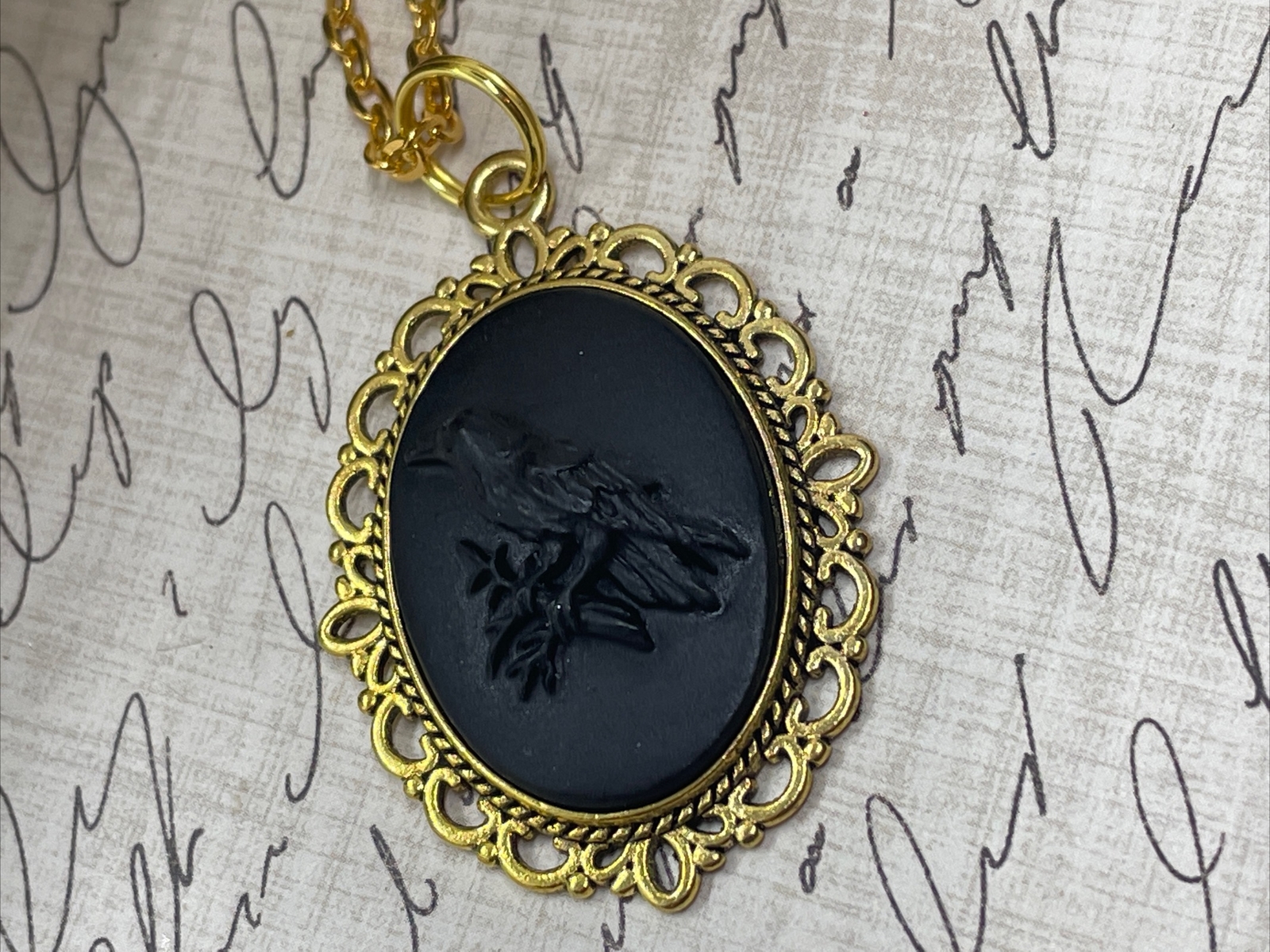 Black Crow Raven Gothic Steampunk Cameo Necklace Mens Womens Gift Wedding Gold T