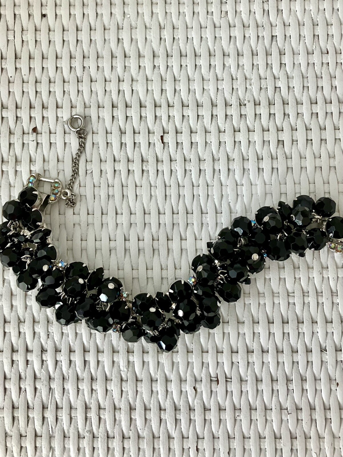 RARE! JULIANA Jet Black Cha Cha Dangle Bead Bracelet AB Rhinestone Clasp! Mint!