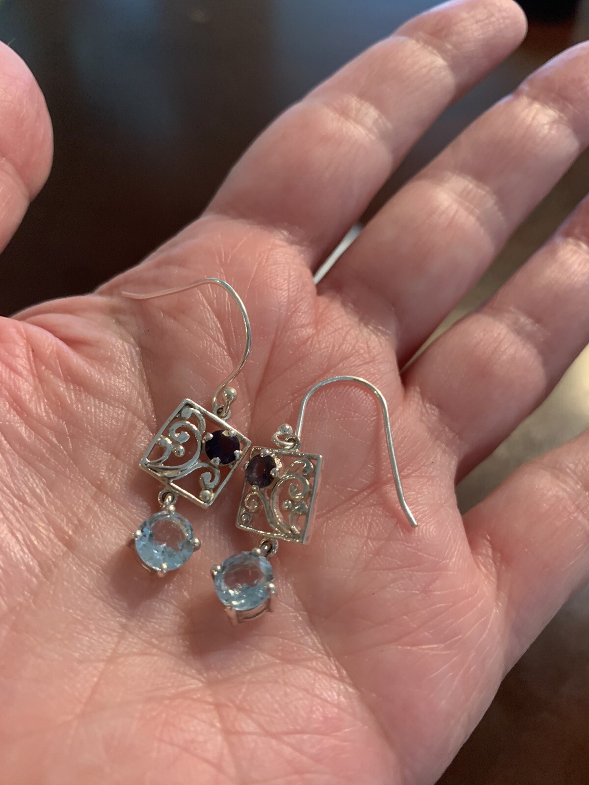Iolite & Blue Topaz Art Deco Earrings, Sterling Silver, New